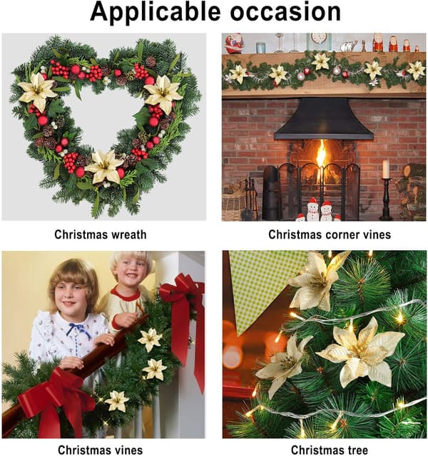 (Blå) 45 stk. Jule Poinsettia Dekorationer Glitter Poinsett