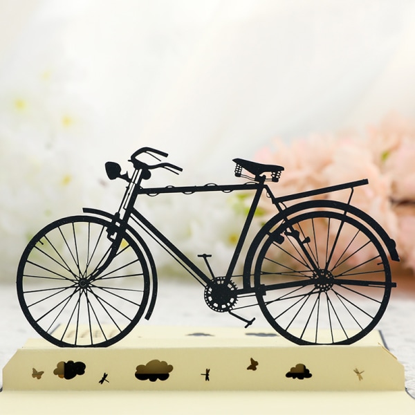 3D lykønskningskort (cykel), kreativt papirudskæringsmønster, fødselsdag