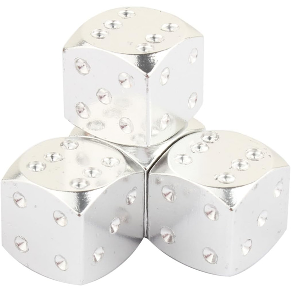 Silver 4-pack Däckventil Dammskydd, Tärningsdesign