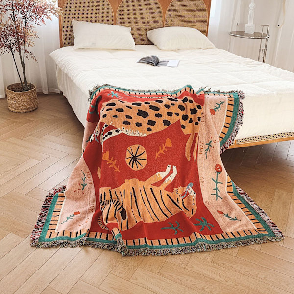 1 Stykke 160x130cm Strikket Dyreplaid Tæppe Dekoreret med Frynser