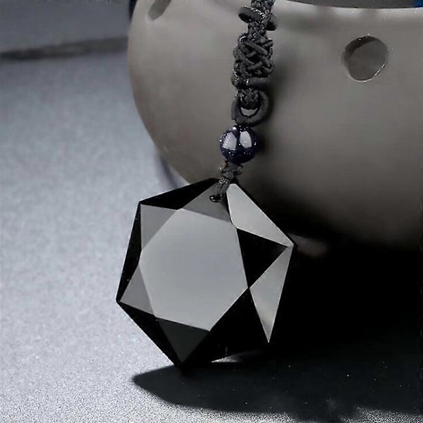 Unisex Mode Naturlig Energi Sten Hexagram Obsidian Halsband Smycke Gåva 2