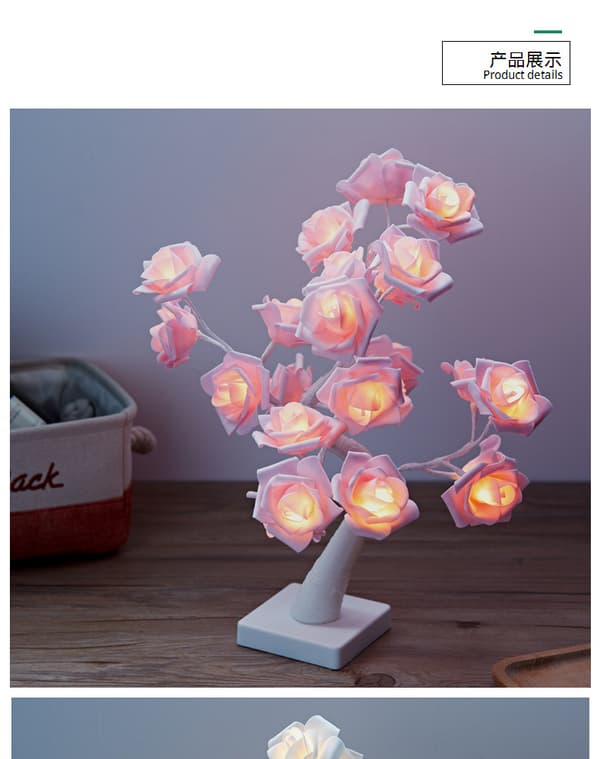 LED Bordlampe Lys Rose Blomst Tre