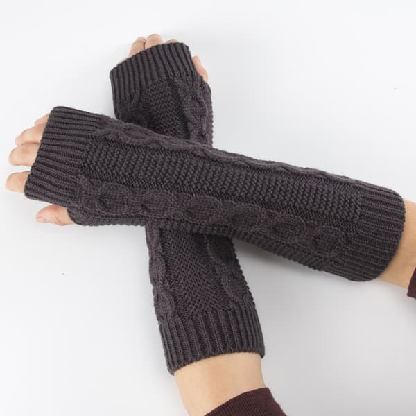 ##/Stickade Vantar Fingerlösa Armvärmare Tumhål Elastiska Vantar##/