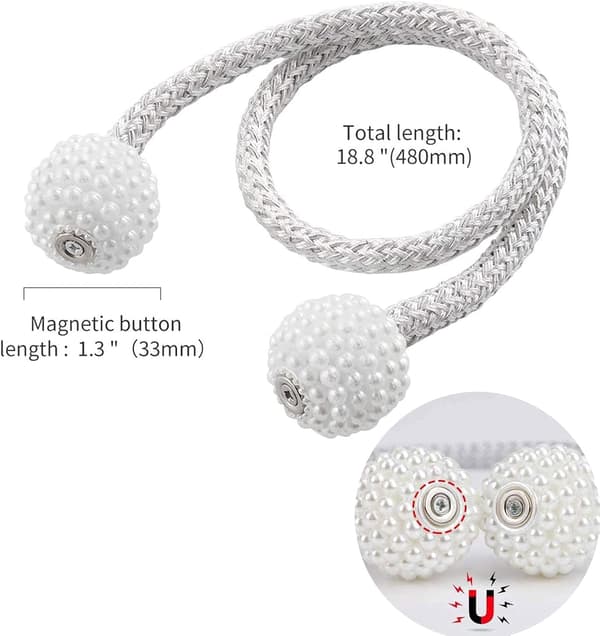 Hvite 4 STK Gardinholdere, Magnetiske Gardinholdere, Magn