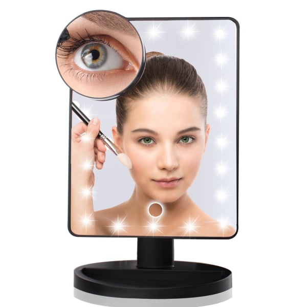 Sort oplyst spejl, 10X forstørrelsesled makeup spejl, led spejl