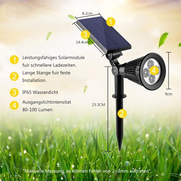 LED solcellelampe LED solcellysspot (2 stk. varm hvid) spotlight
