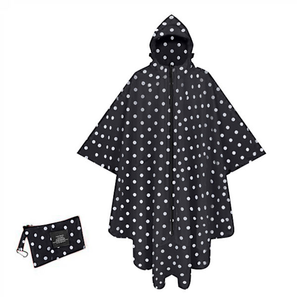 ##/Poncho Kevyt Sadetakki - Musta Pisteinen Poncho, Vedenpitävä,##/