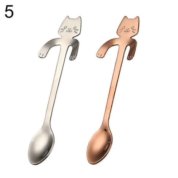 2 st Rostfria Skedar Tecknad Katt Långt Handtag Härliga Dessert Soppbestick 5