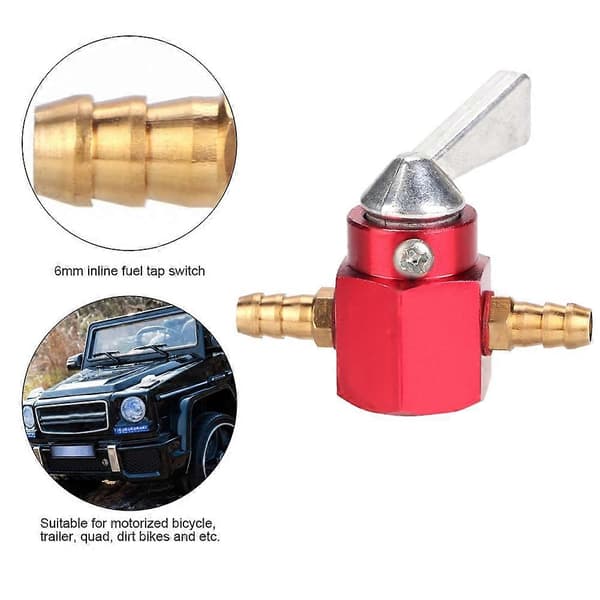 6mm CNC Aluminium Inline Gass Drivstoffkran Bensinkran Bryter For PIT PRO Quad Dirt Bike ATV (Rød)