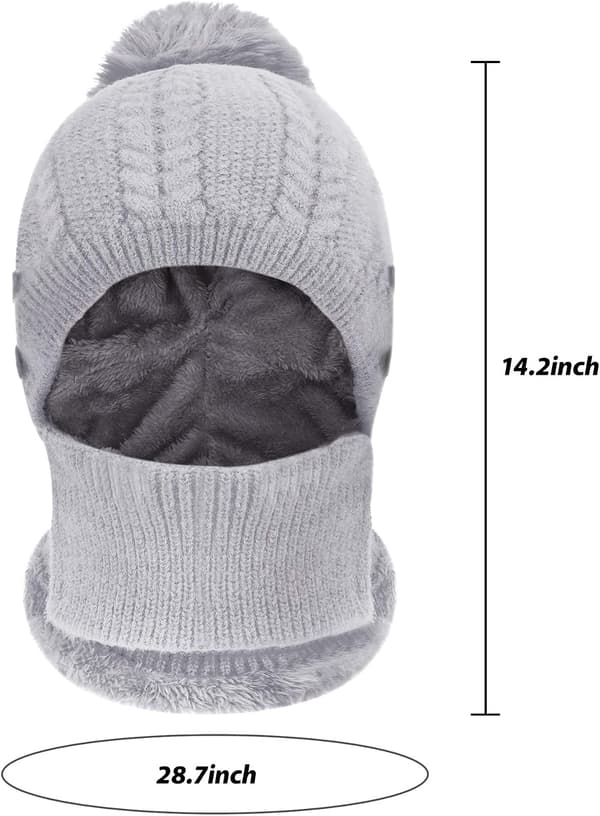 Talvinen hupullinen fleecehattu - Harmaa kauluri neulepipo paksu hattu