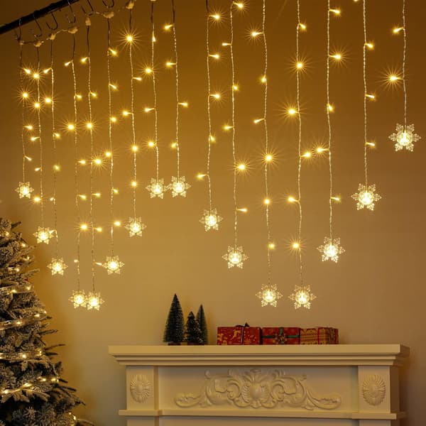 LED Lumihiutaleverho - 4M, Lämmin valkoinen, 8 tilaa USB-valot