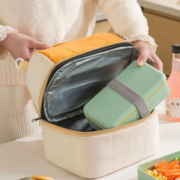 Dubbellagers Plysch Tecknad Lunchväska, Extra Tjock, orange