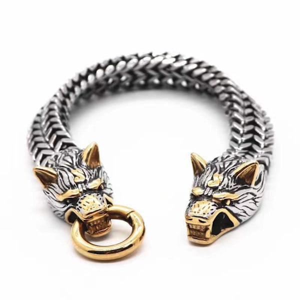 ##/Charm armband set med curb chain armband med varghuvud för män i rostfritt stål##/