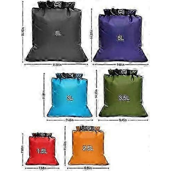 Vattentät Dry Bag Set 6 st, Stor Kapacitet Ripstop Vattentät Väska i 8L 5L 3.5L 3L 2.5L 1.5L Organizer Förvaringsväskor för Utomhusvandring Camping