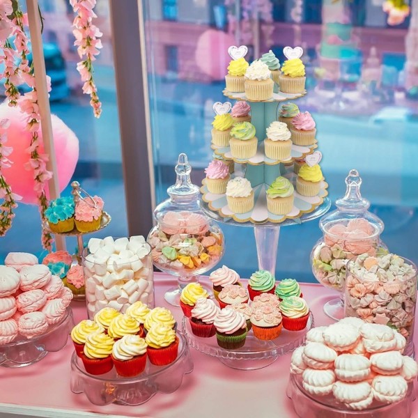 (Blå 32cm*30cm) 3-etagers Cupcake Stativ Pap Cupcake Stativ til