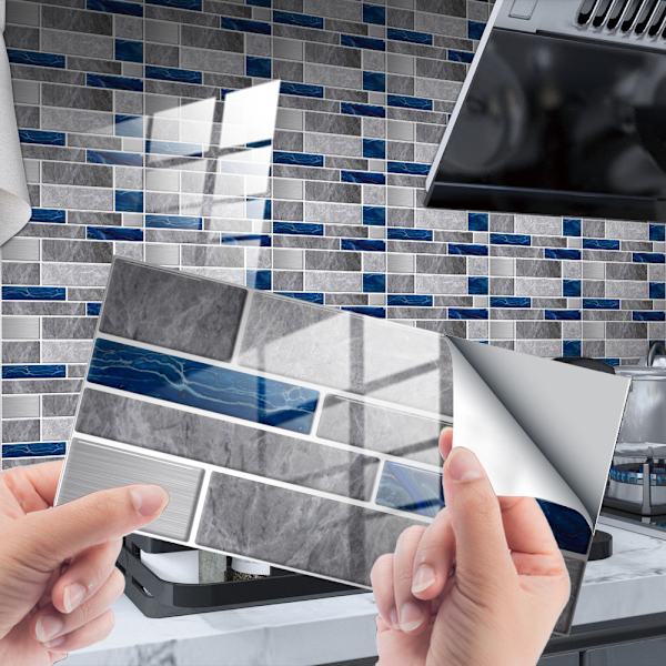 ##/24 kpl Itsekiintopintaisia mosaiikkilaattoja 10x20cm - Harmaa Sininen, Keittiö Kylpyhuone##/