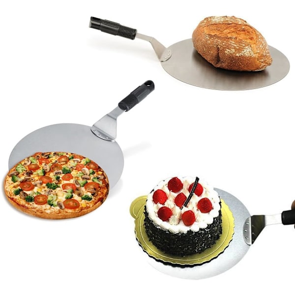 Pyöreä pizzalauta ruostumattomasta teräksestä, liukumaton kahva, ihanteellinen