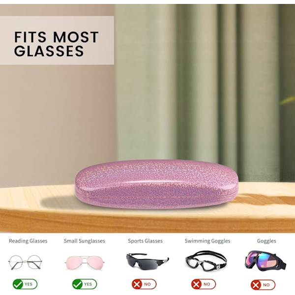 2 stycken rosa och vita glitter hårda skal glasögonfodral, Porta