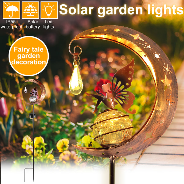 Solar trädgårdsljus, utomhus trädgårdsdekoration månformad ljus,