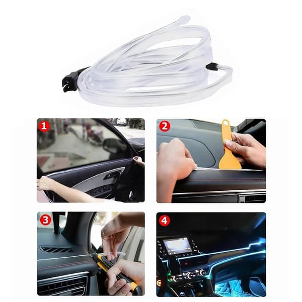 10ft Bil LED Interiör Strip Ljus Flexibel med USB-kabel Cool Unik Universal Neon Atmosfär Ljus Isblå