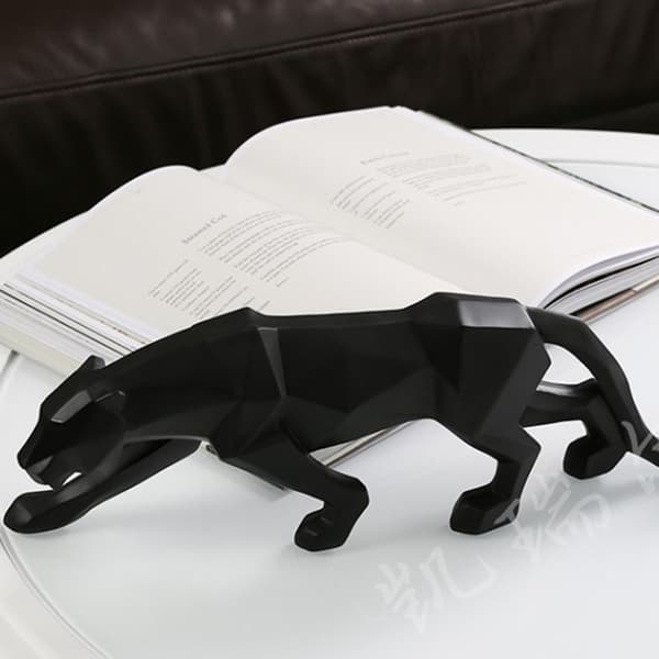 Panter Skulptur Modern Leopard Staty Geometriska Djur Resin Ornament Dekoration Vardagsrum för Hem Sovrum Bibliotek 25x4.5x8cm