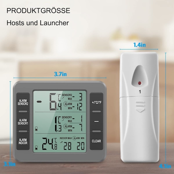 Kjøleskapstermometer digital alarm frysetermometer værstasjon