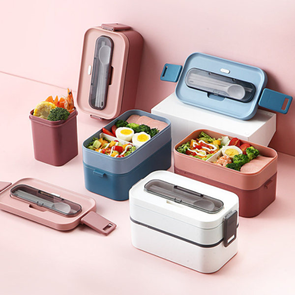Bento Lunchbox för vuxna och barn, 1600 ml stapelbar lunchlåda med vit
