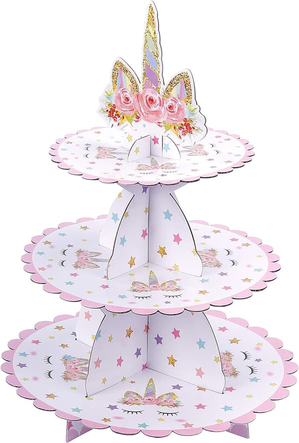 (30*35cm) Enhjørning Cupcake Stativ 3-lags Pap Cupcake Stativ