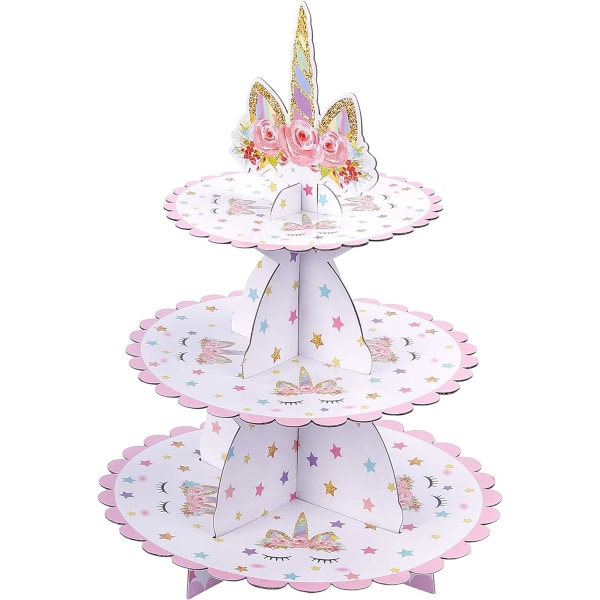 (30*35cm) Enhjørning Cupcake Stativ 3-trinns Papp Cupcake Stativ