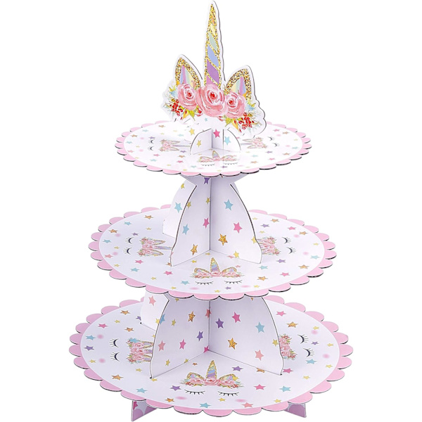 (30*35cm) Enhörning Cupcake Stativ 3-vånings Papperscupcake Stativ