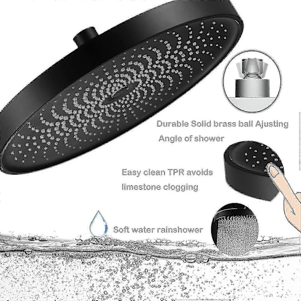 Premium Kvalitet 220mm Dusjhode. Spa Massasje Dusj (svart)