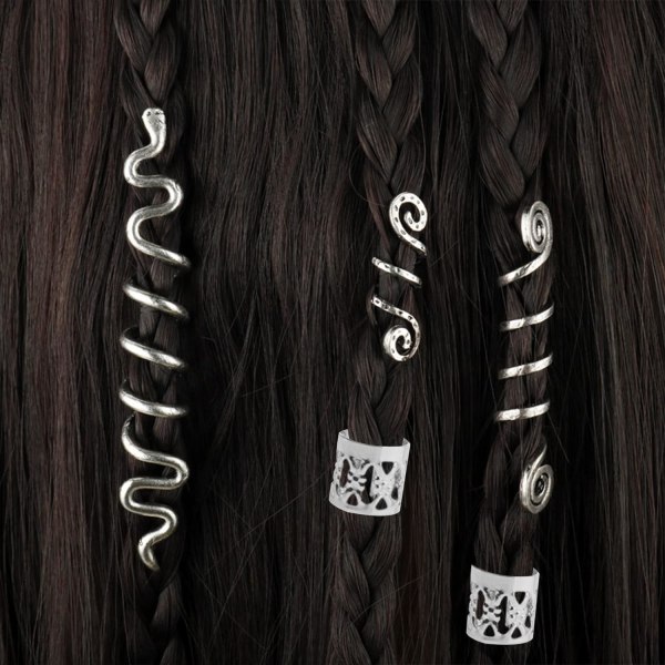28 bitar metall spiralspole Viking hårfläta pärlor (silver), bh