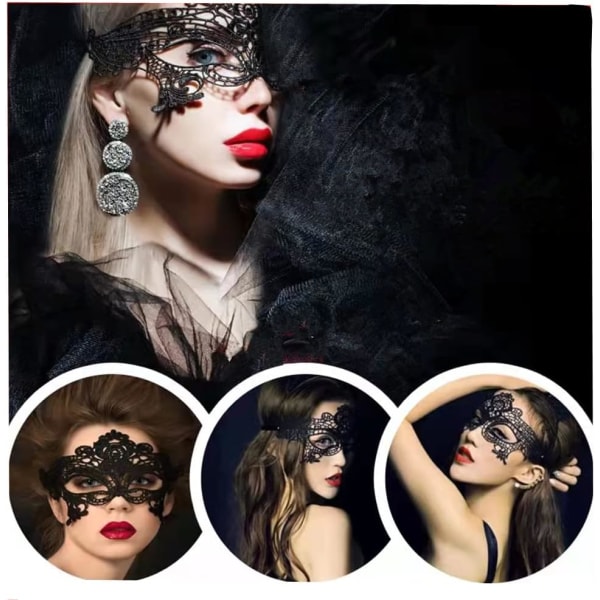 Mustat pitsiset maskit, venetsialainen naamio Sexy Lace Black Half Face B