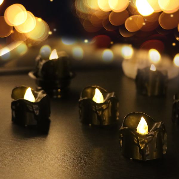 12-pack LED-ljus (Svart), Flammlösa TeLjus, Flimmerande Elektriska Ljus