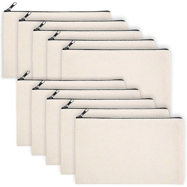 Canvas Väskor med Dragkedja, tomma Sminkväskor DIY Hantverksväskor Pennfodral 10 pack