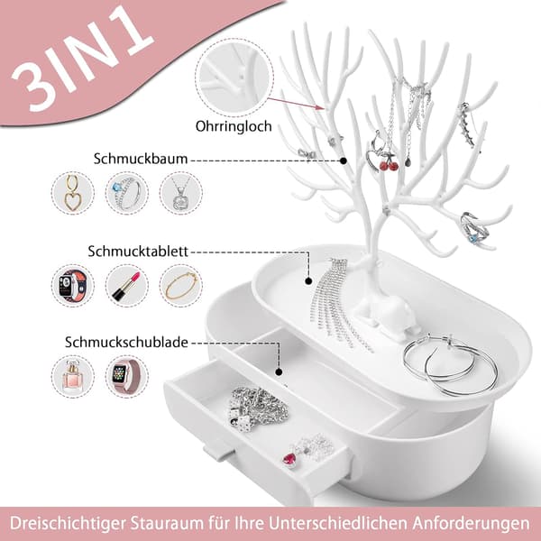 Smykkeutstillings-tre (hvit), Plast Smykke-trestativ med Dr
