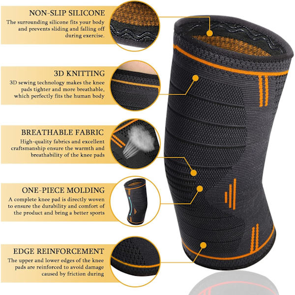 Orange Sports Knæpuder, 2 Pak Justerbare Elastiske Knæpuder, Pa