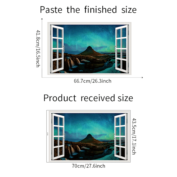 ##/43.5x70cm Simuloitu Ikkuna Tarra - Aurora Maisema 3D Seinätaulu D##/