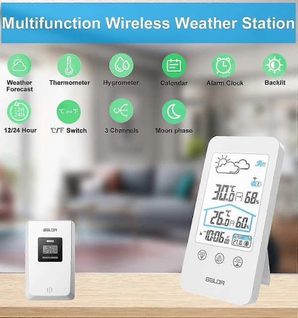 Trådlös väderstation med utomhussensor, inomhus utomhus hygrometer termometer, färg LCD-skärm