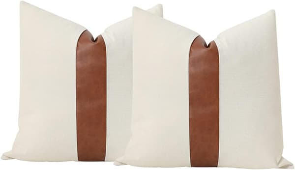 Pudebetræk 45 x 45 cm, Beige Bomuld Kunstlæder Lændepude Dekoration