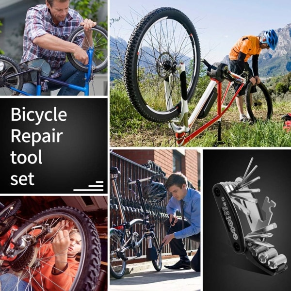 Lommereværktøj til cykel - 16 værktøjer, cykel dæk reparationskit, [240g Ultralig