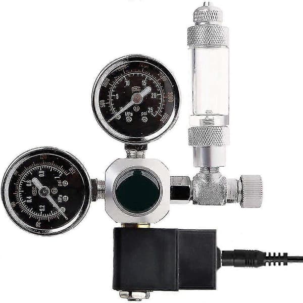 Co2 Tryckregulator Nattavstängning W21.8 Gränssnitt Med Magnetventil 2 Tryckmätare Och Bubbelräknare För Akvariumsystem