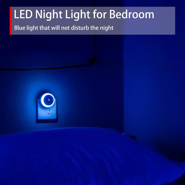 Rød Natlampe, LED Natlampe med Stik, Rund, Lysføler