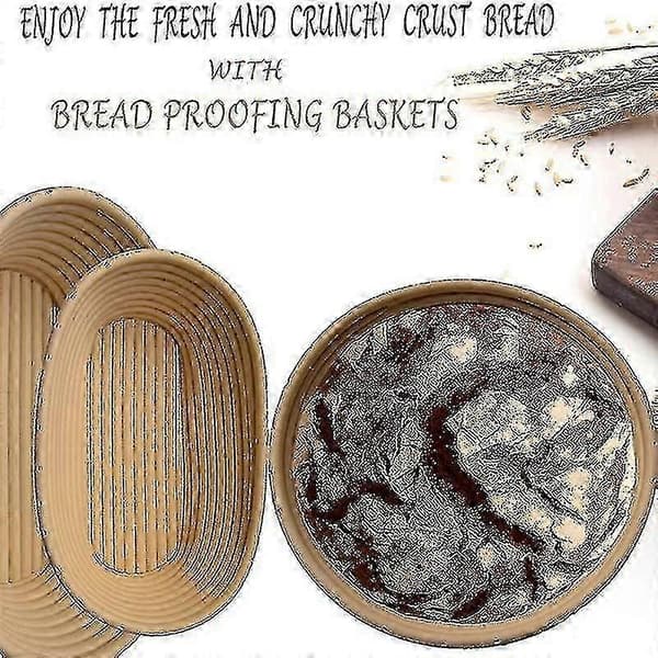 Brødhævekurv Sæt Af 2 Med Starter Kit - Rund Og Oval Brødbage Skål Værktøjer - Brødkniv