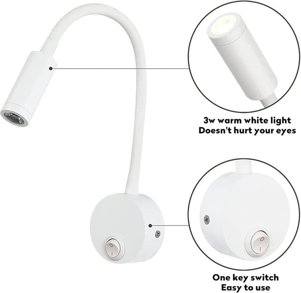 2 kpl LED-seinälukulamput, valkoinen, pöytälamppu lämmin valkoinen