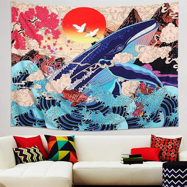 Väggbonad Ukiyo - E (vågig val, längd 150*130), vågig koi-karp