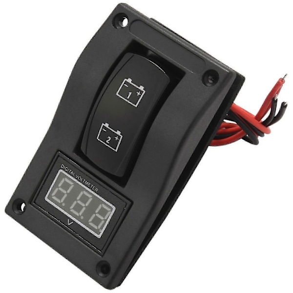 12-24V LED Dobbel Batteri Testpanel Vippebryter Bil Lastebil Marine Båt Voltmeter 4P
