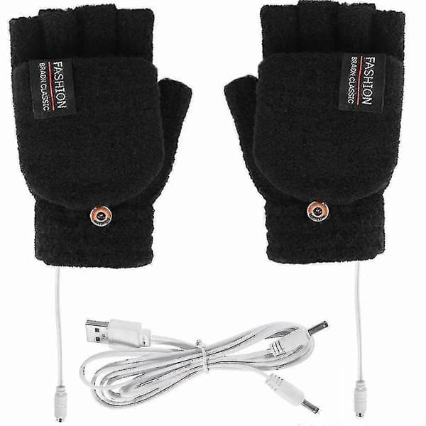 Elektriske varmehandsker termisk USB-opladning håndvarmer opvarmede vanter -shry Black