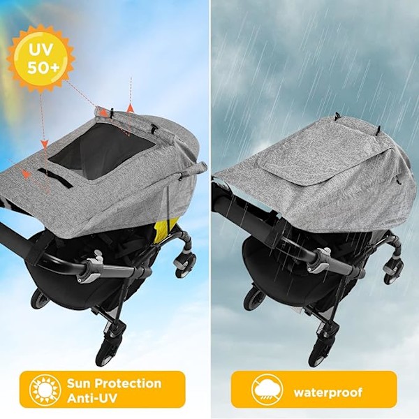 ##/Universal Grå Solskjerm for Barnevogn  Solskjerm Markise for Vogn Carrycot  UV 50+ Justerbar Solbeskyttelse Bassinet med Oppbevaringspose##/