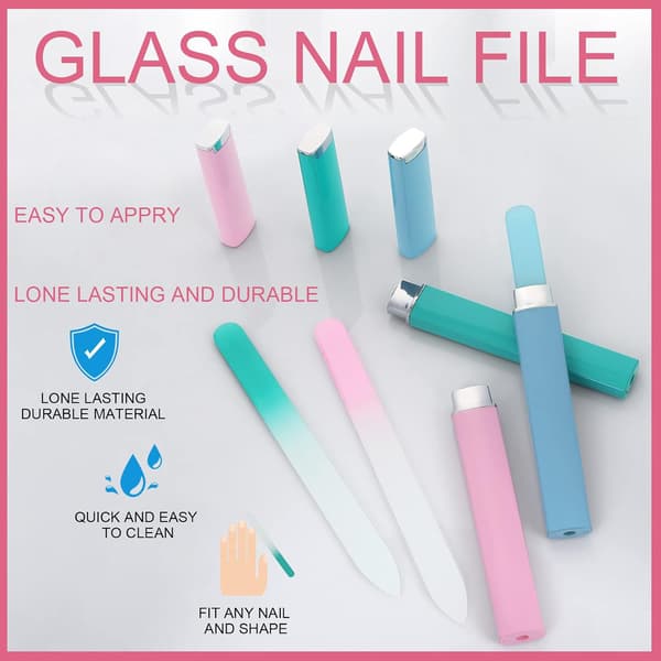 3-pakks Profesjonelle Premium Glass Neglefiler Med Etui Multicolor